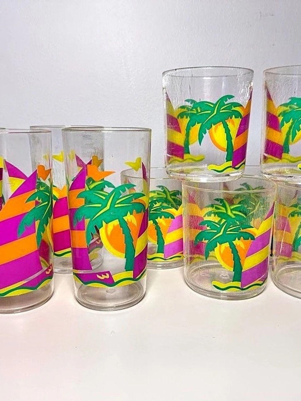 1980s Tropical Palm Tree Plastic Esso Tumblers – Set of 10